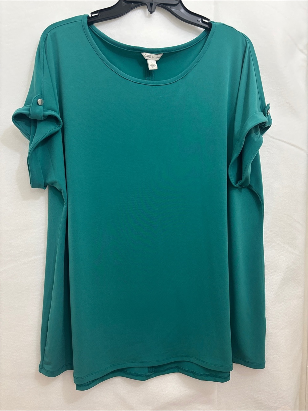 Cato Teal Short Sleeve Roll-Tab Top